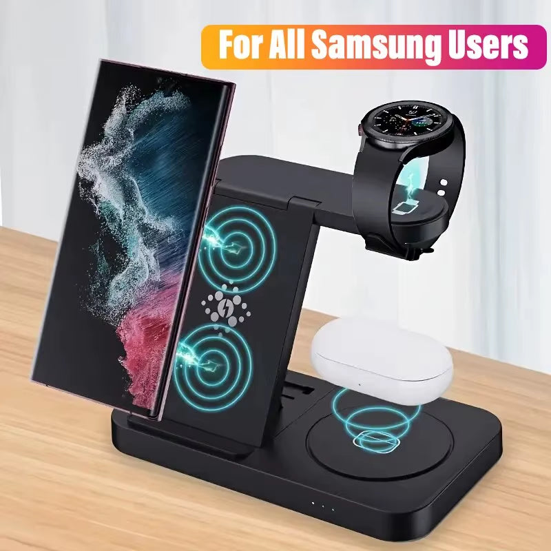 4 in 1 Wireless Charger Stand Foldable Fast Charging Dock Station for  S23 S22 S21 Galaxy Watch 5 4 3 Active 2/1 Buds 3/2