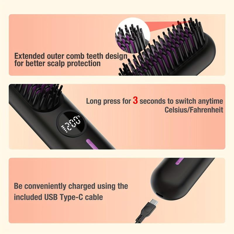 S01 Wireless Hair Straightening Comb，7 Adjustable Heat Settings, Fast Heating, Portable Design, Easy & Convenient Styling Anywhere Smooth Durable