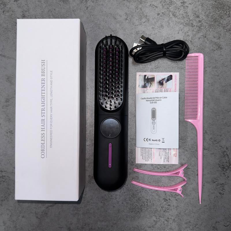 S01 Wireless Hair Straightening Comb，7 Adjustable Heat Settings, Fast Heating, Portable Design, Easy & Convenient Styling Anywhere Smooth Durable