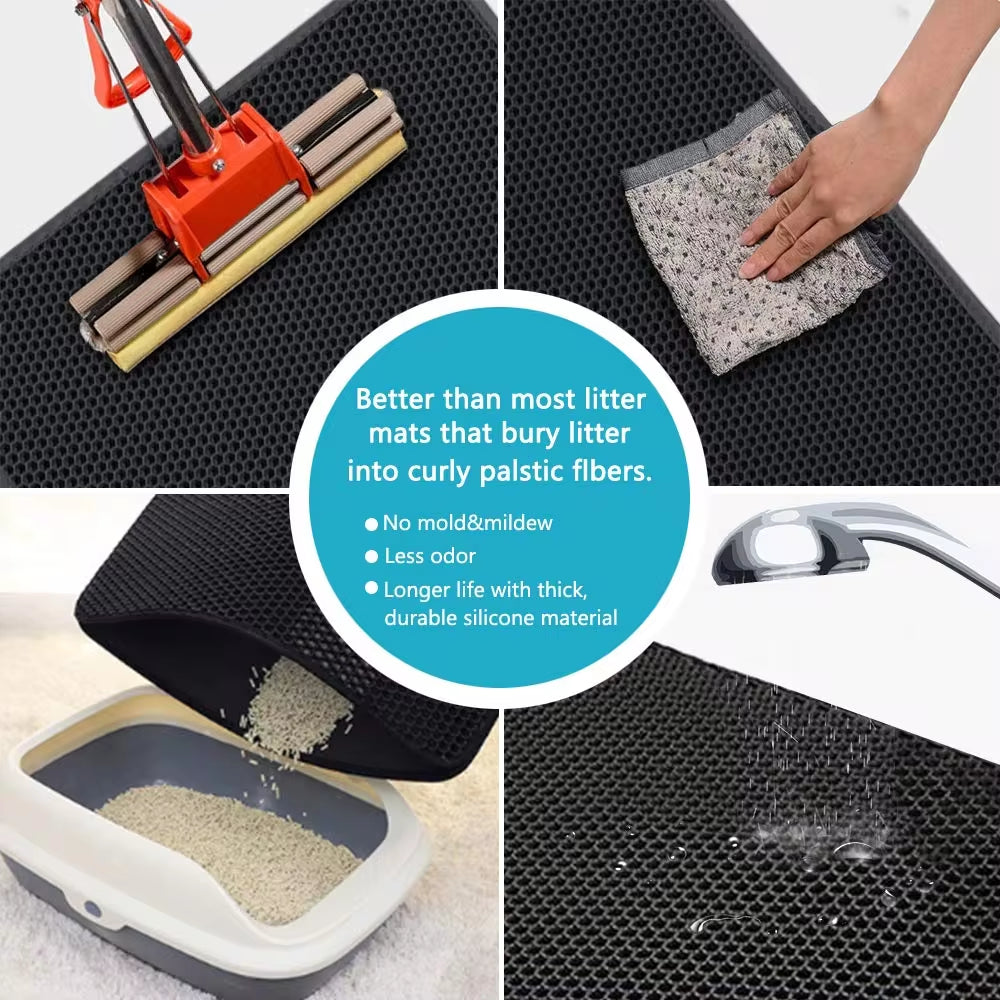 Premium Double Layer Waterproof Cat Litter Mat - Non-Slip, Washable, and Easy to Clean with Bonus Gift!