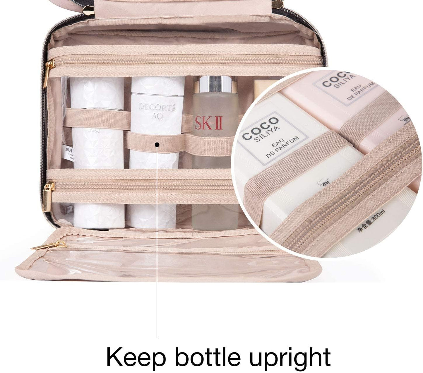 Spacious Hanging Toiletry Bag - Clear Travel Cosmetic Organizer for Full-Sized Containers