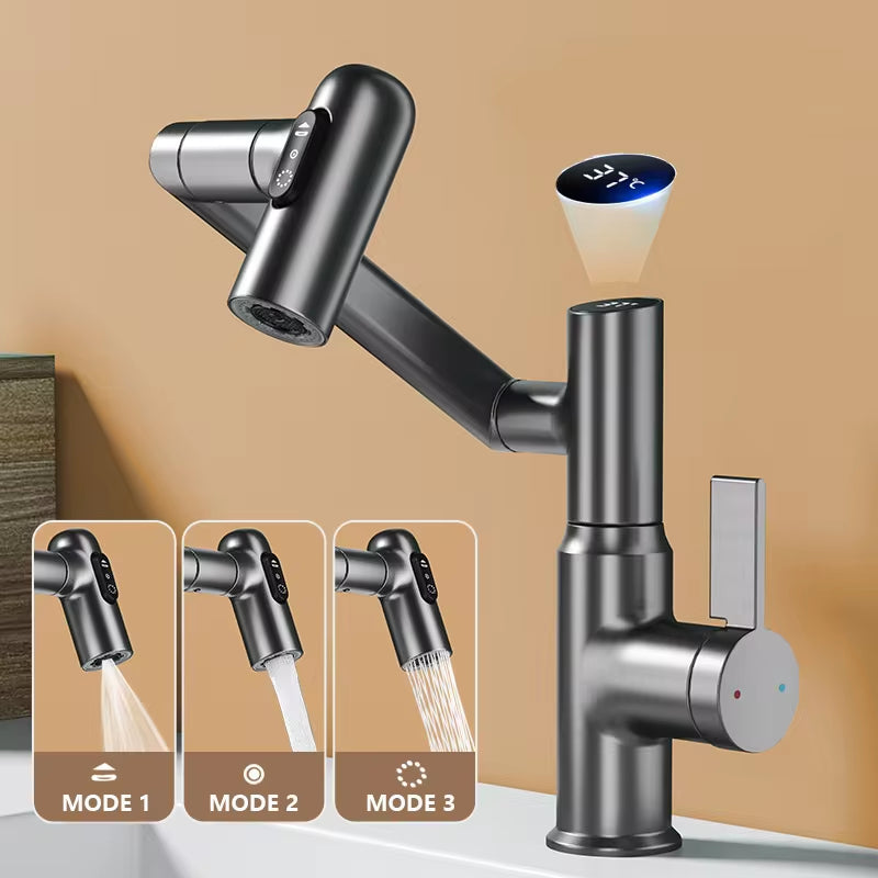 LED Digital Display Basin Faucet – 360° Rotating & Multi-Function!