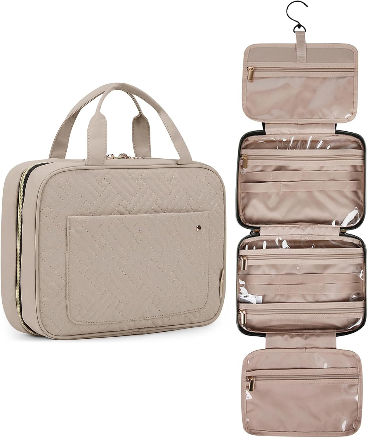 Spacious Hanging Toiletry Bag - Clear Travel Cosmetic Organizer for Full-Sized Containers