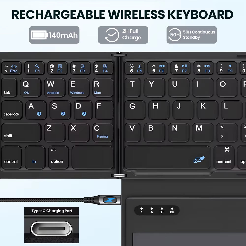 Portable Folding Bluetooth Keyboard with Touchpad –