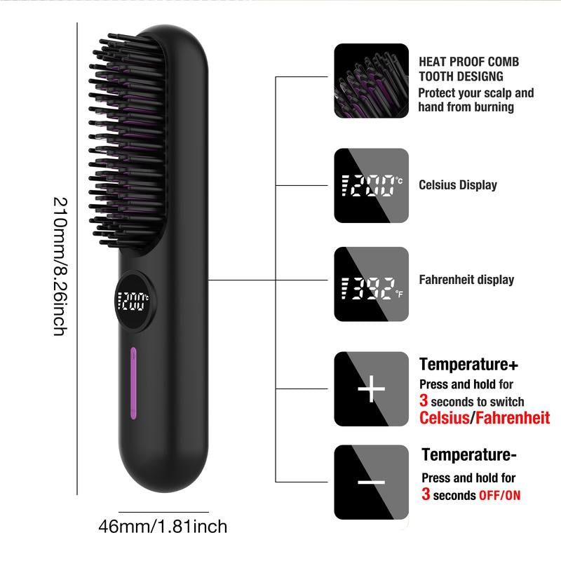 S01 Wireless Hair Straightening Comb，7 Adjustable Heat Settings, Fast Heating, Portable Design, Easy & Convenient Styling Anywhere Smooth Durable