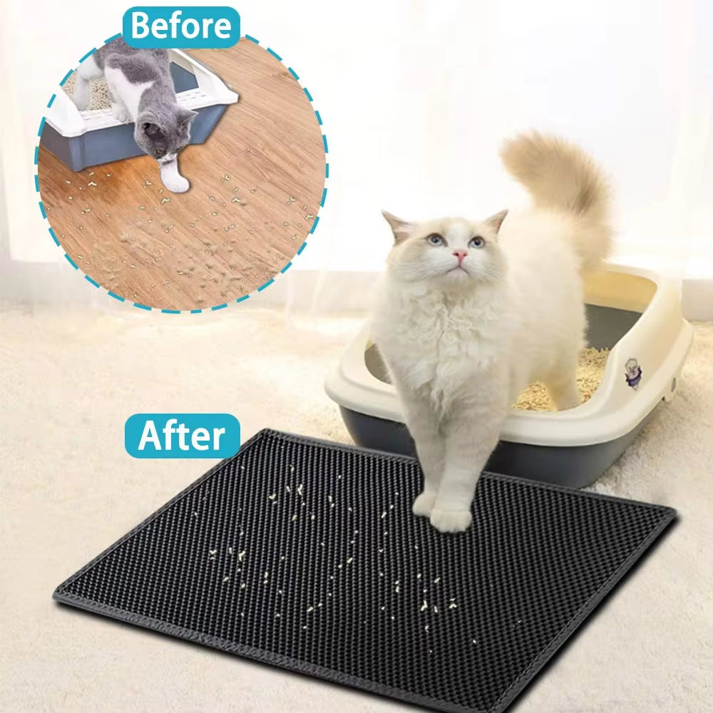 Premium Double Layer Waterproof Cat Litter Mat - Non-Slip, Washable, and Easy to Clean with Bonus Gift!