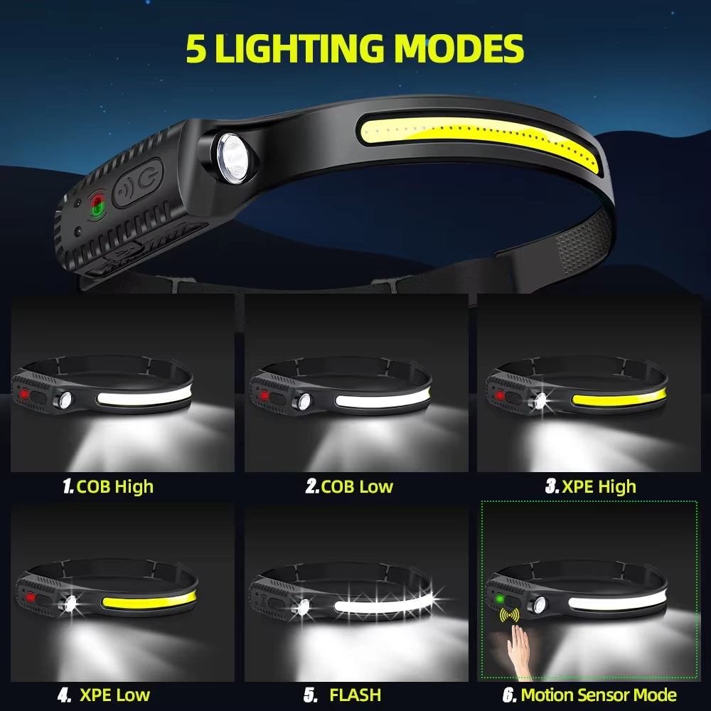 USB Rechargeable LED Sensor Headlamp – Bright & Versatile!