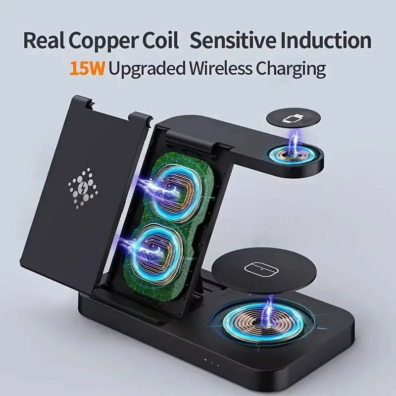 4 in 1 Wireless Charger Stand Foldable Fast Charging Dock Station for  S23 S22 S21 Galaxy Watch 5 4 3 Active 2/1 Buds 3/2