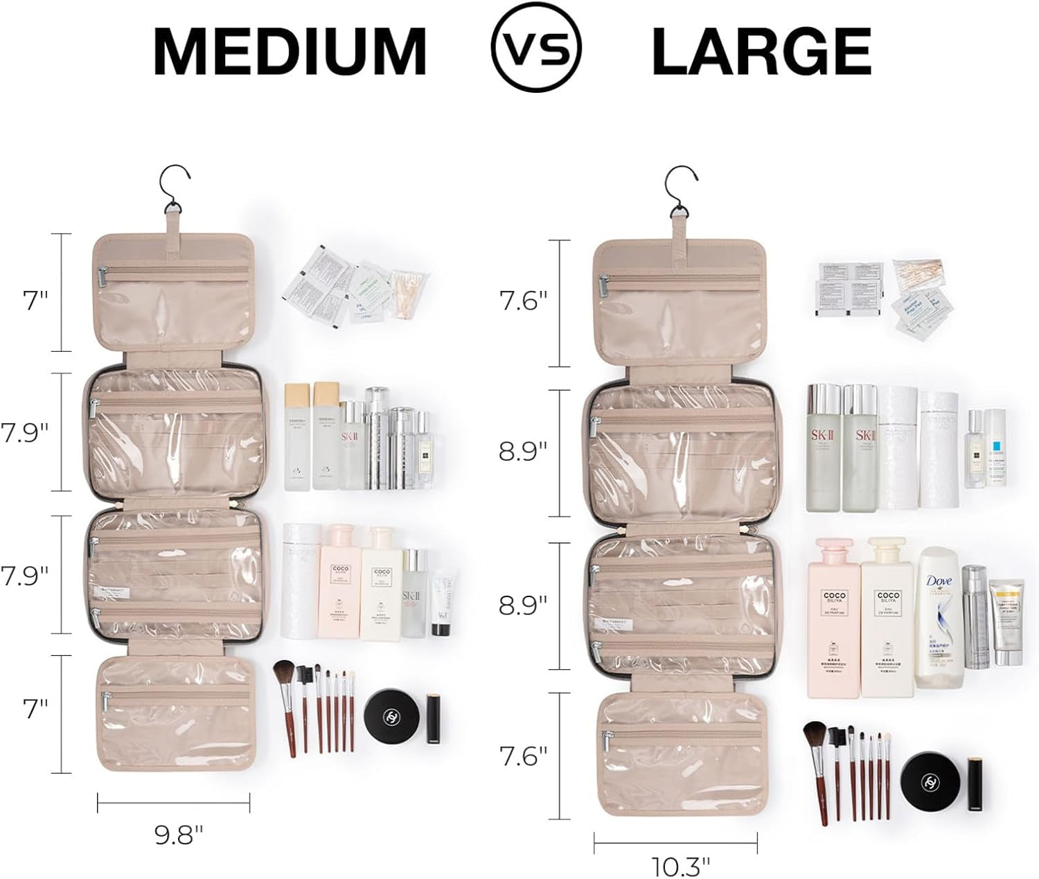 Spacious Hanging Toiletry Bag - Clear Travel Cosmetic Organizer for Full-Sized Containers