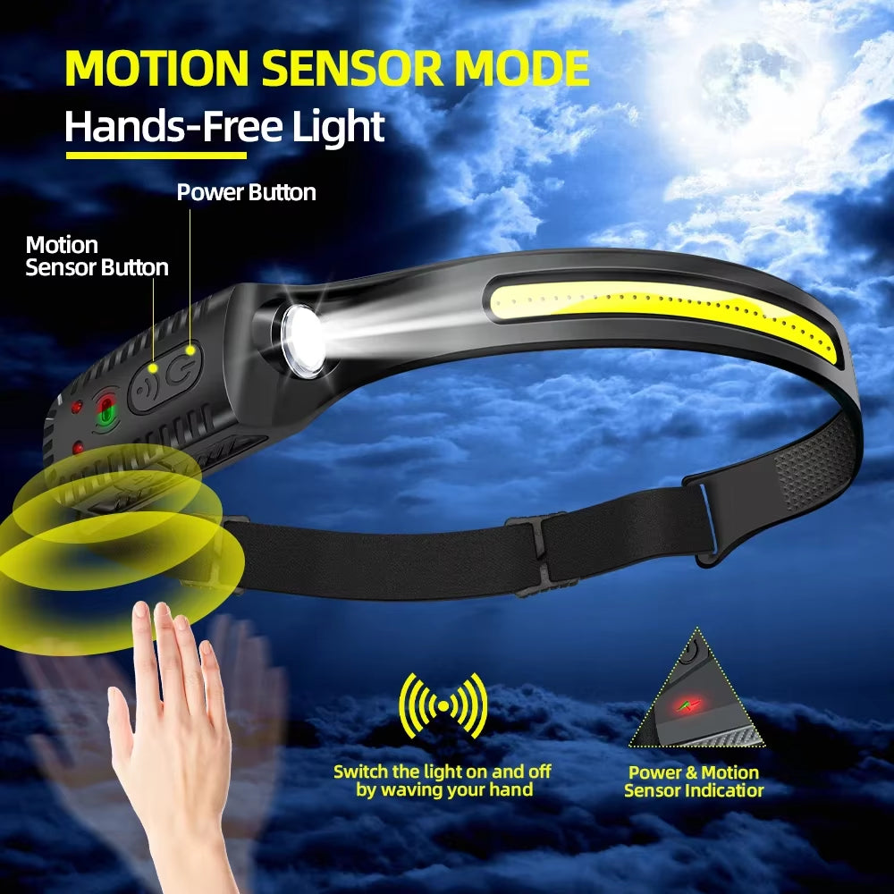 USB Rechargeable LED Sensor Headlamp – Bright & Versatile!