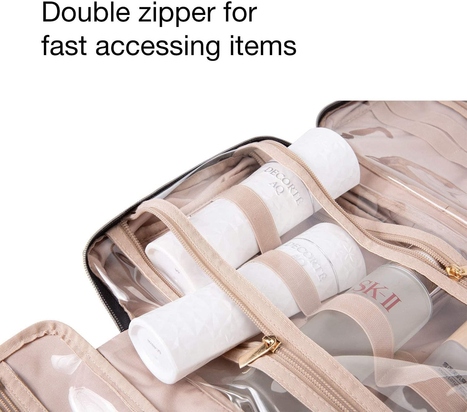 Spacious Hanging Toiletry Bag - Clear Travel Cosmetic Organizer for Full-Sized Containers