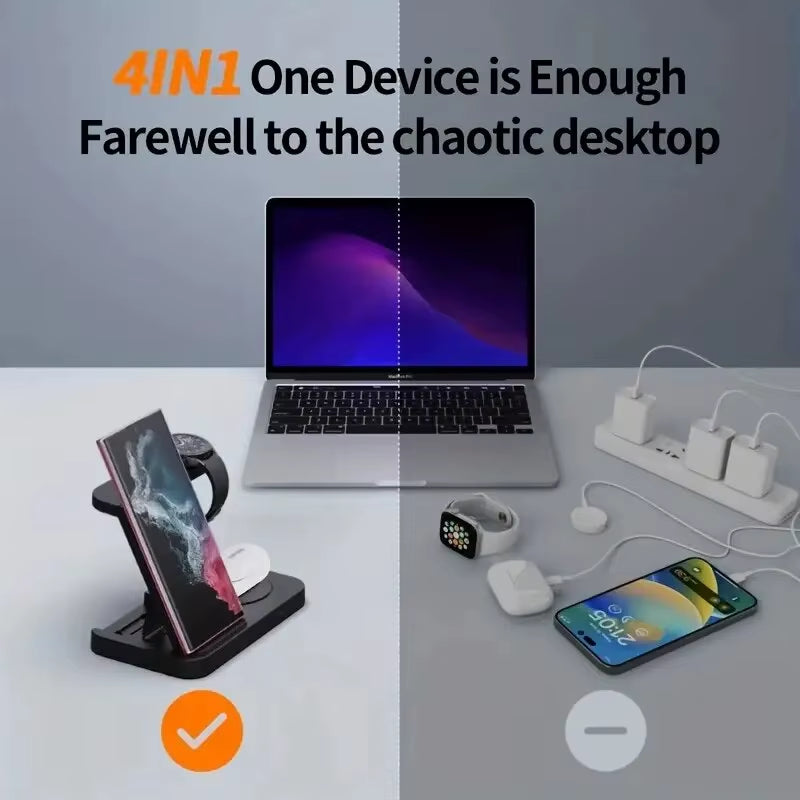 4 in 1 Wireless Charger Stand Foldable Fast Charging Dock Station for  S23 S22 S21 Galaxy Watch 5 4 3 Active 2/1 Buds 3/2